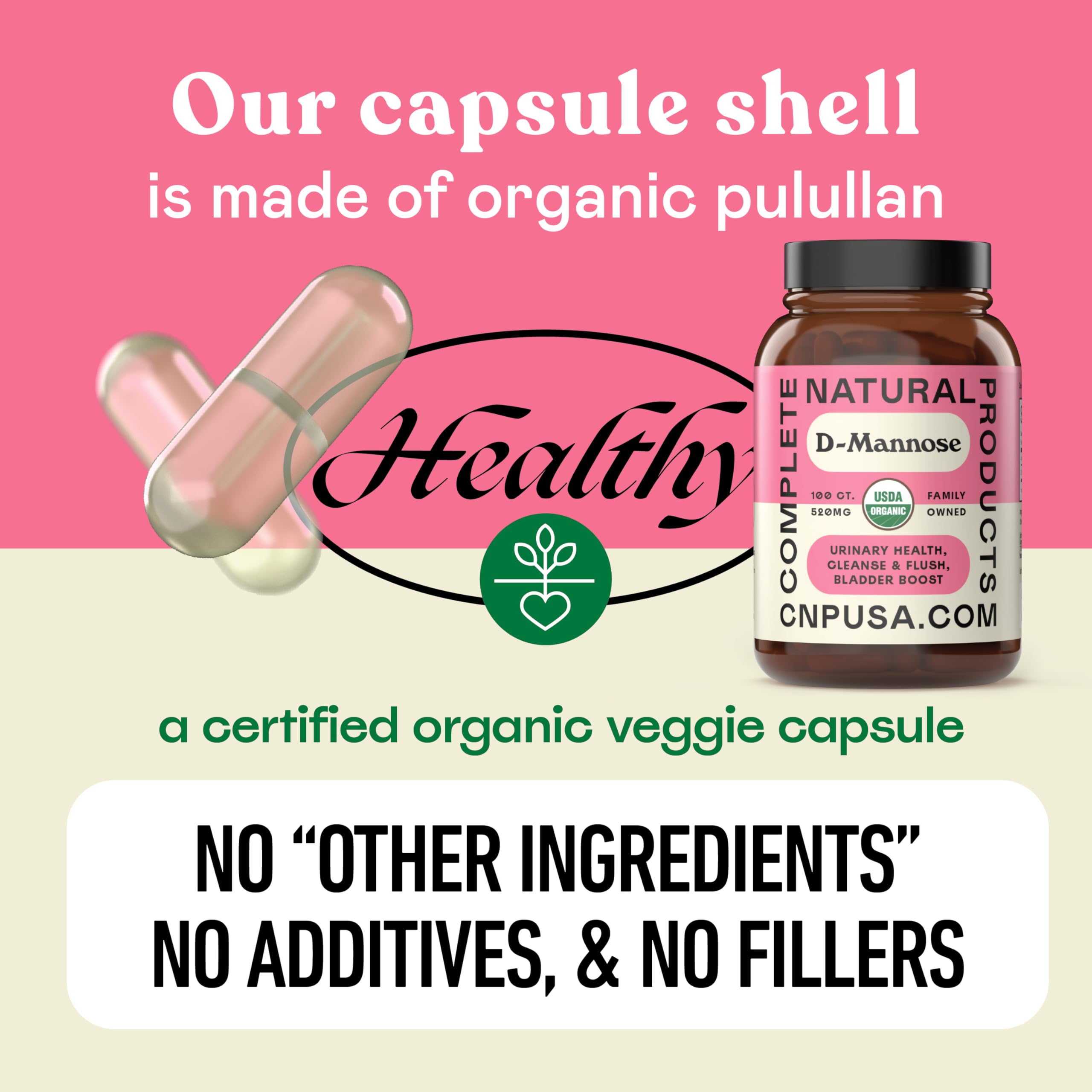 Complete Natural Products D Mannose 520 mg sin rellenos y fórmula vegetal
