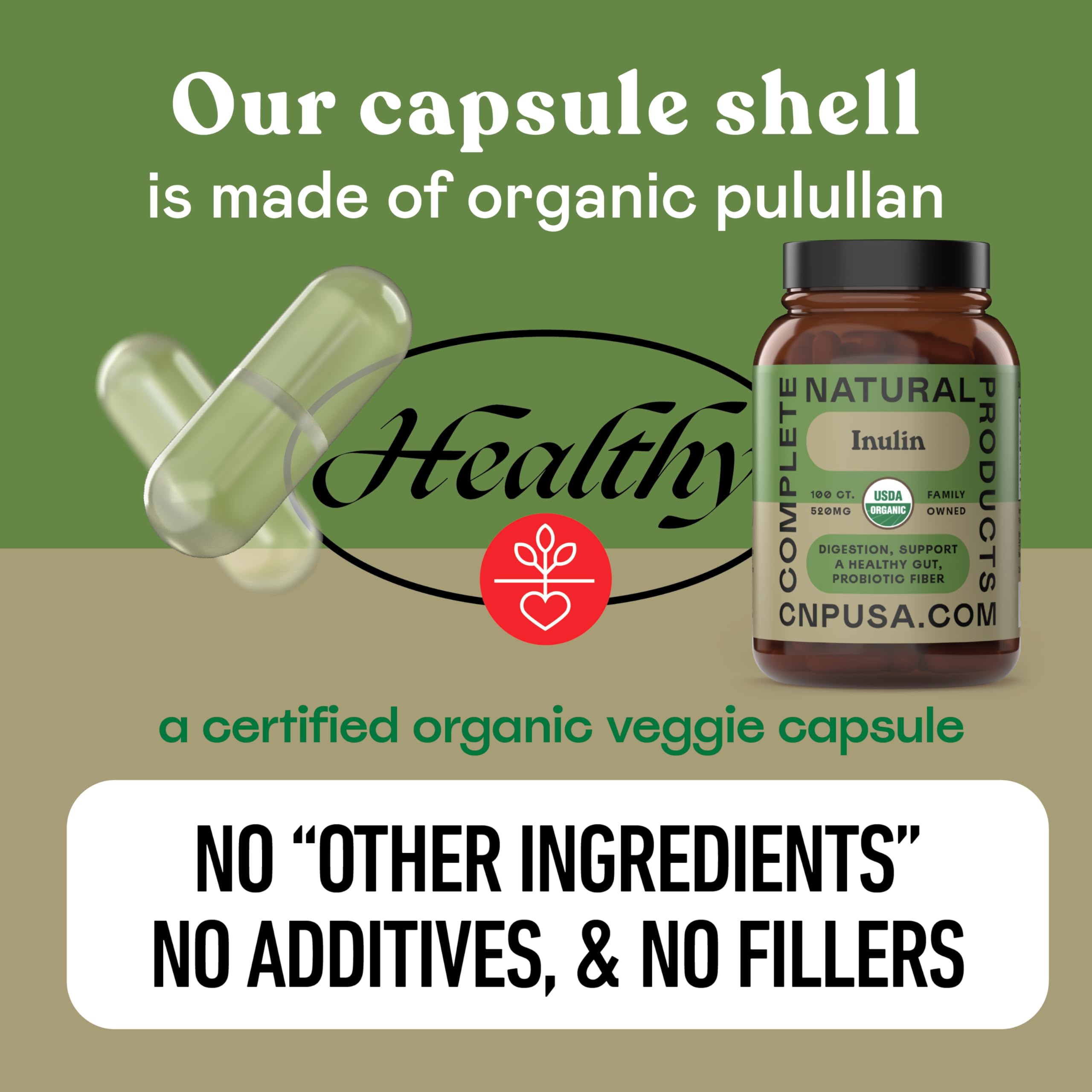 Complete Natural Products Inulina orgánica en cápsulas, aptas para dietas veganas.