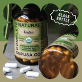 Complete Natural Products Inulina orgánica en cápsulas, frasco práctico para llevar.