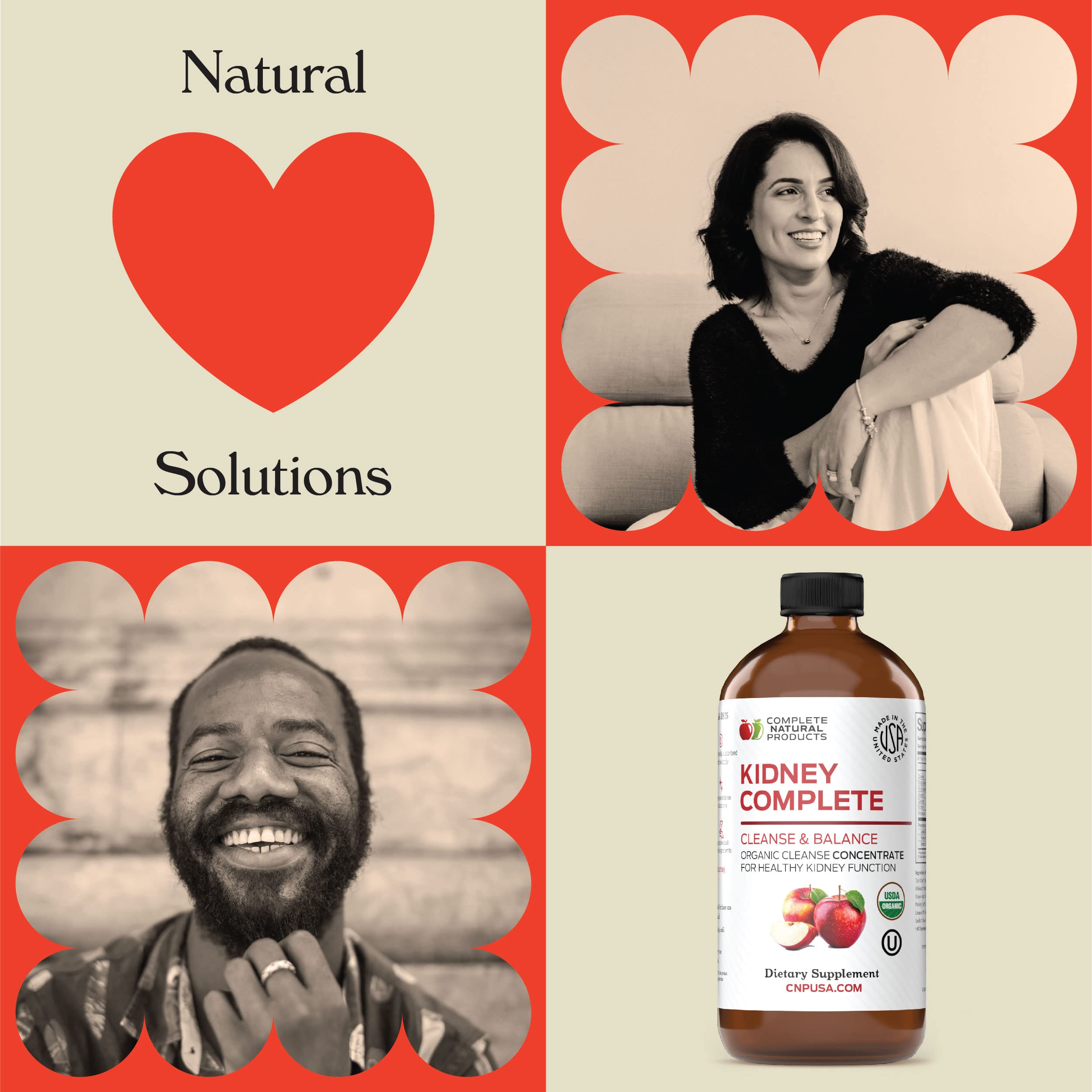 Complete Natural Kidney Complete, ingredientes clave resaltados para un perfil natural y equilibrado.
