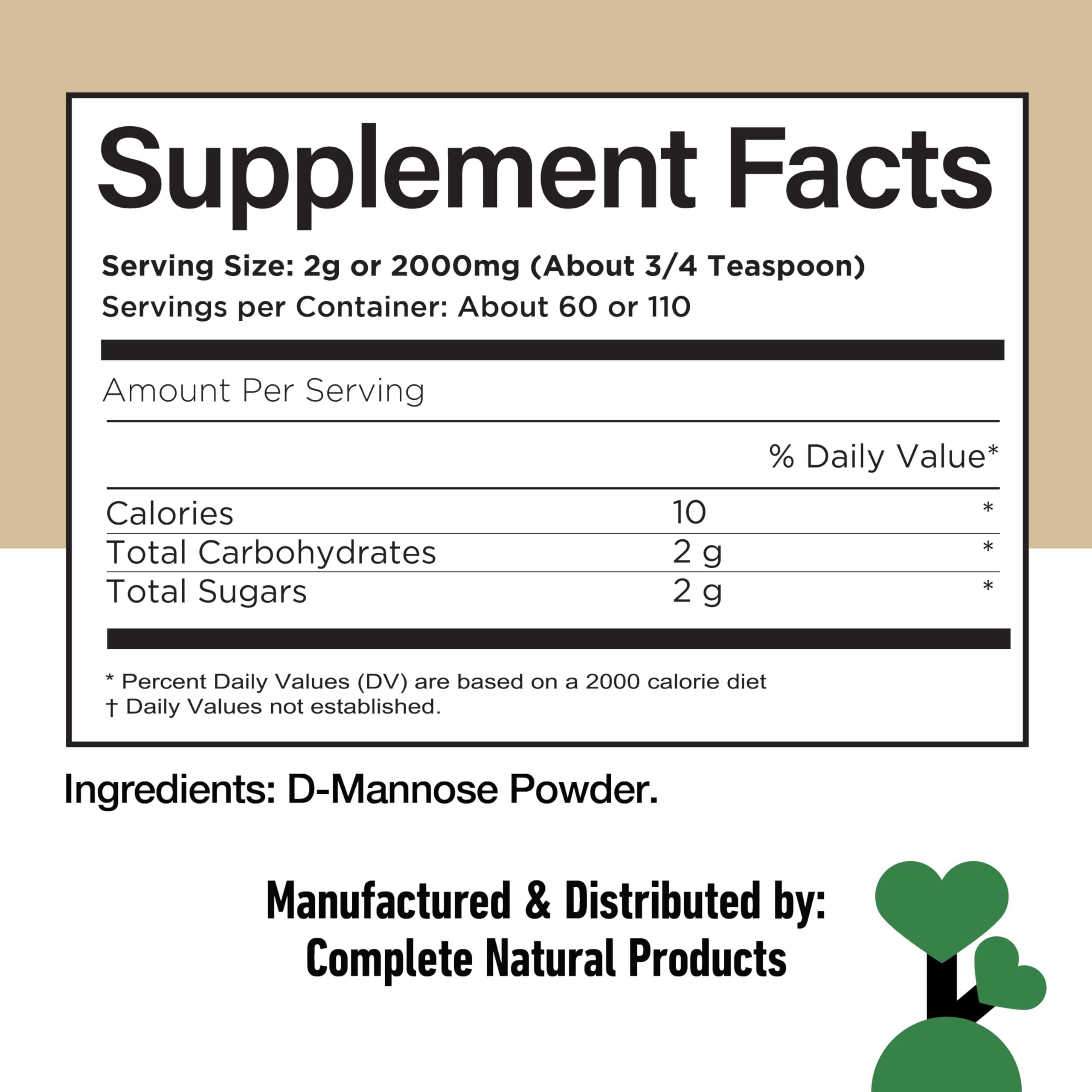 Complete Natural Products D‑Mannosa sin rellenos y sin gluten para uso diario
