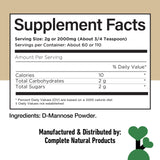 Complete Natural Products D‑Mannosa sin rellenos y sin gluten para uso diario