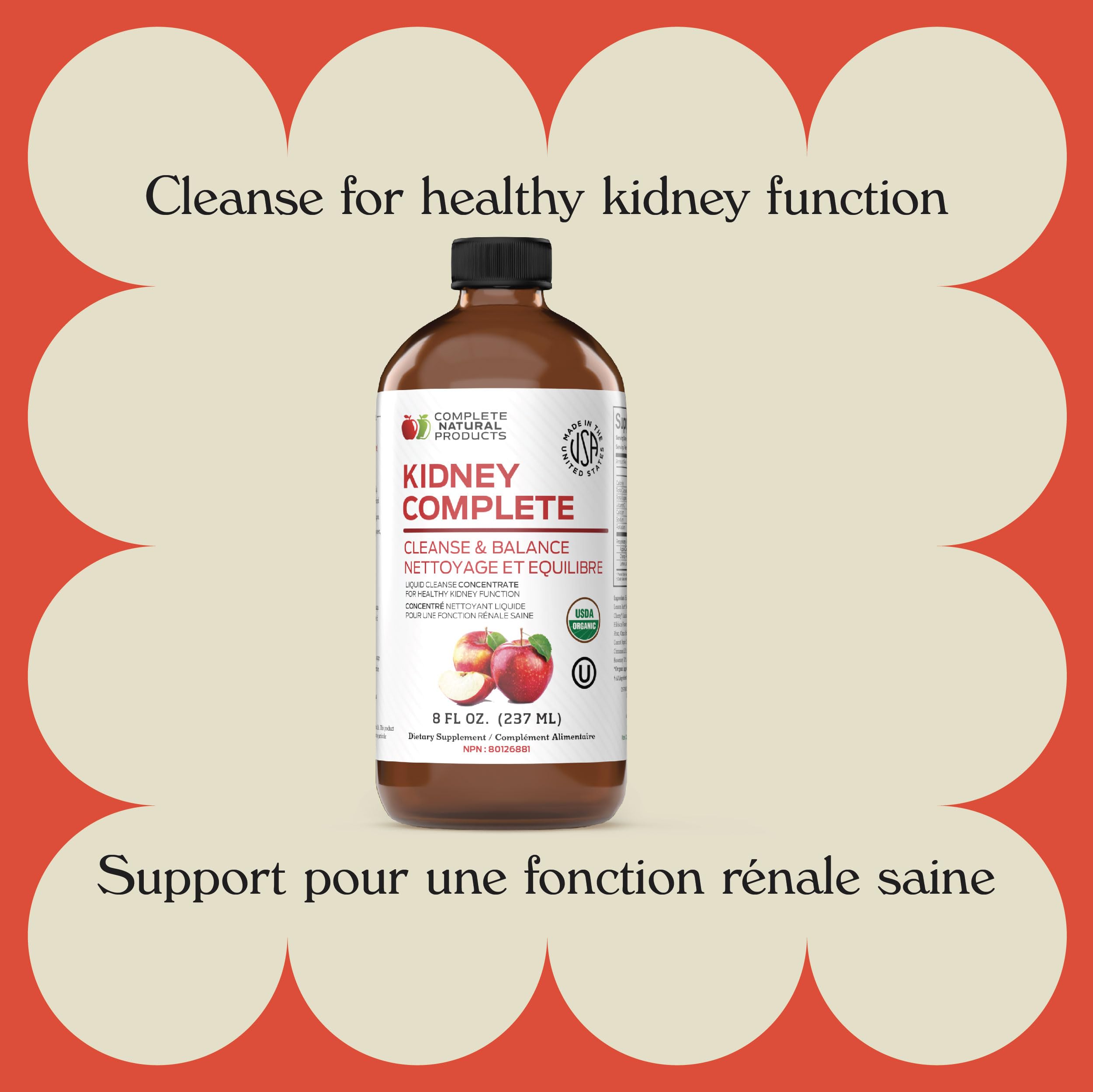 Complete Natural Products Kidney Complete, etiqueta frontal con ingredientes clave