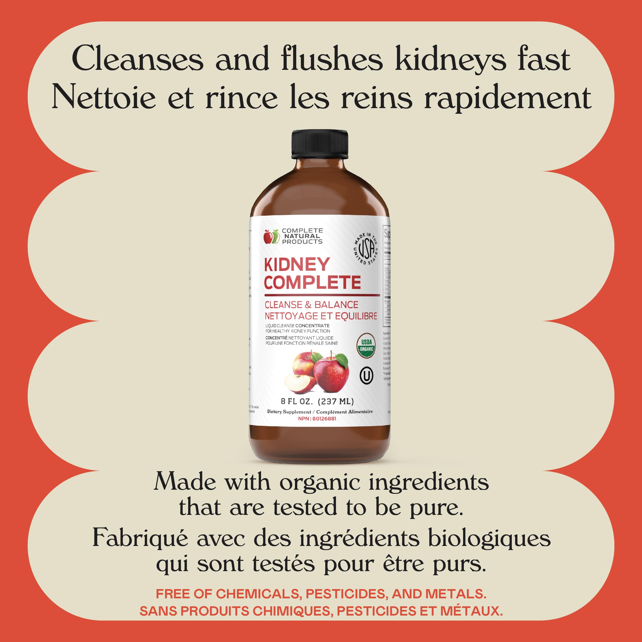 Complete Natural Products Kidney Complete: ingredientes clave como vinagre de sidra y chanca piedra