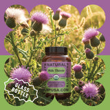Cápsulas de 500 mg de silymarina de Complete Natural Products, dosis concentrada.
