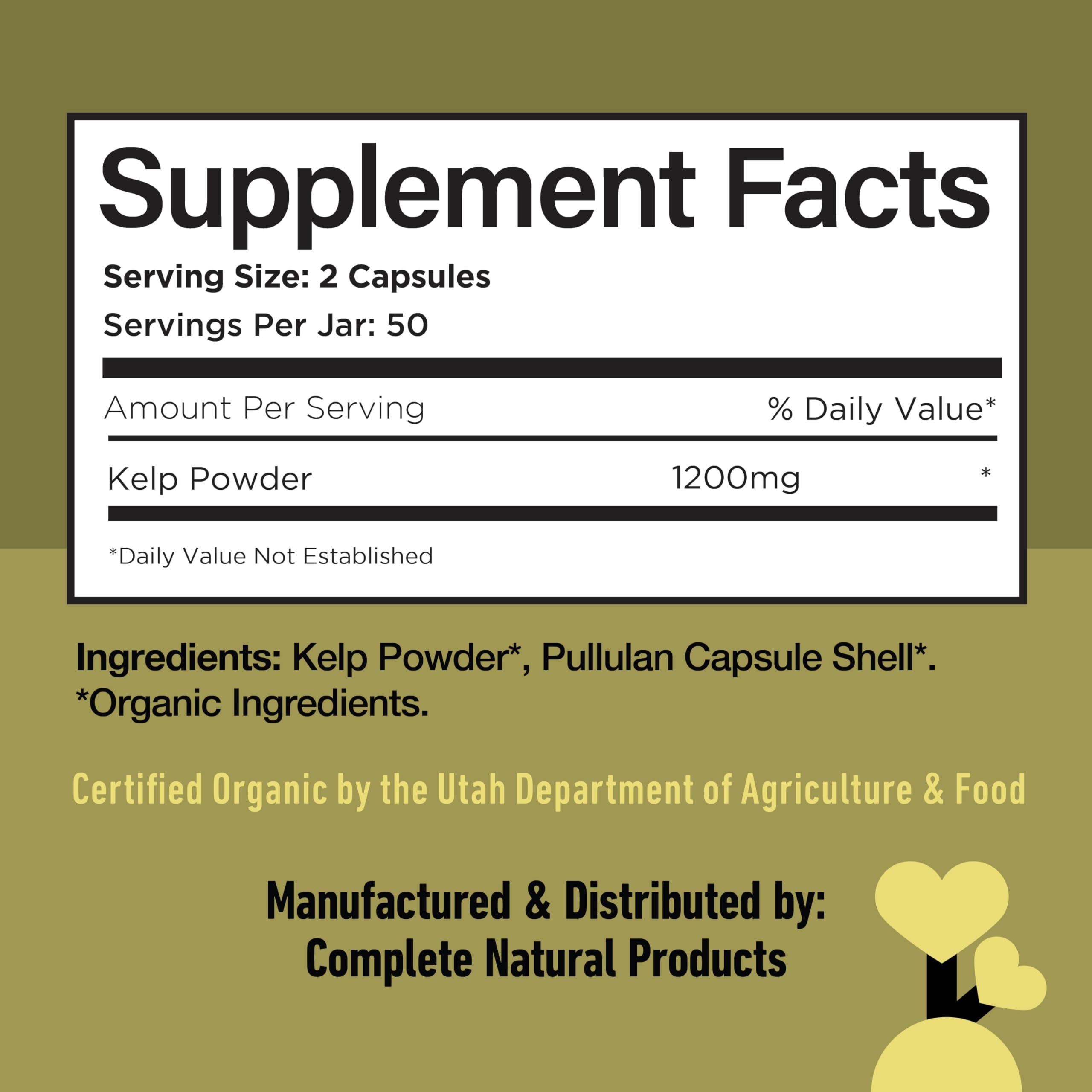 Complete Natural Sea Kelp Capsules: dosis diaria recomendada para uso general.