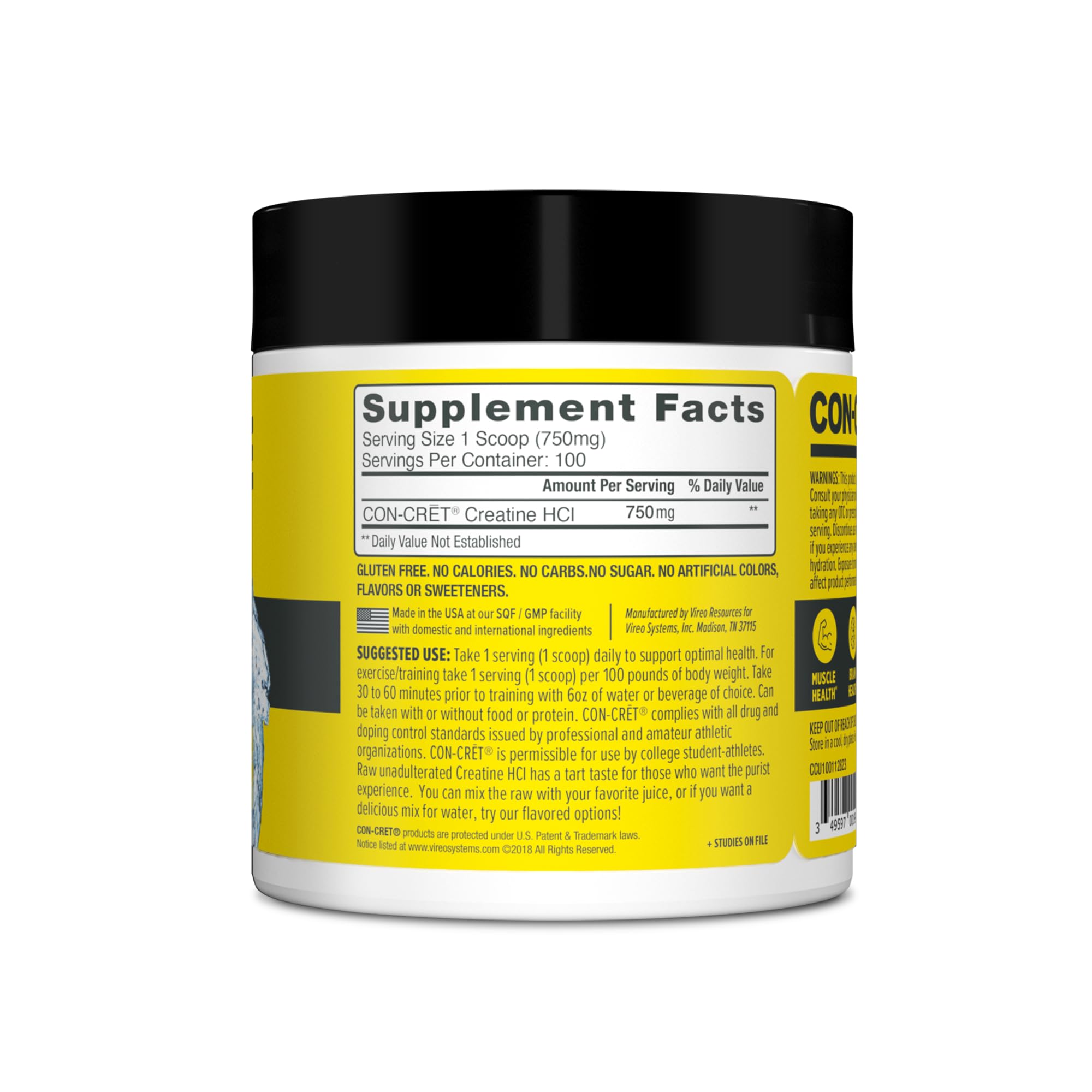 CON-CRET Creatine HCl, alta absorcion para entrenamiento rapido