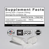 Detalle de cápsulas CON-CRET Creatine HCl para absorción eficiente.