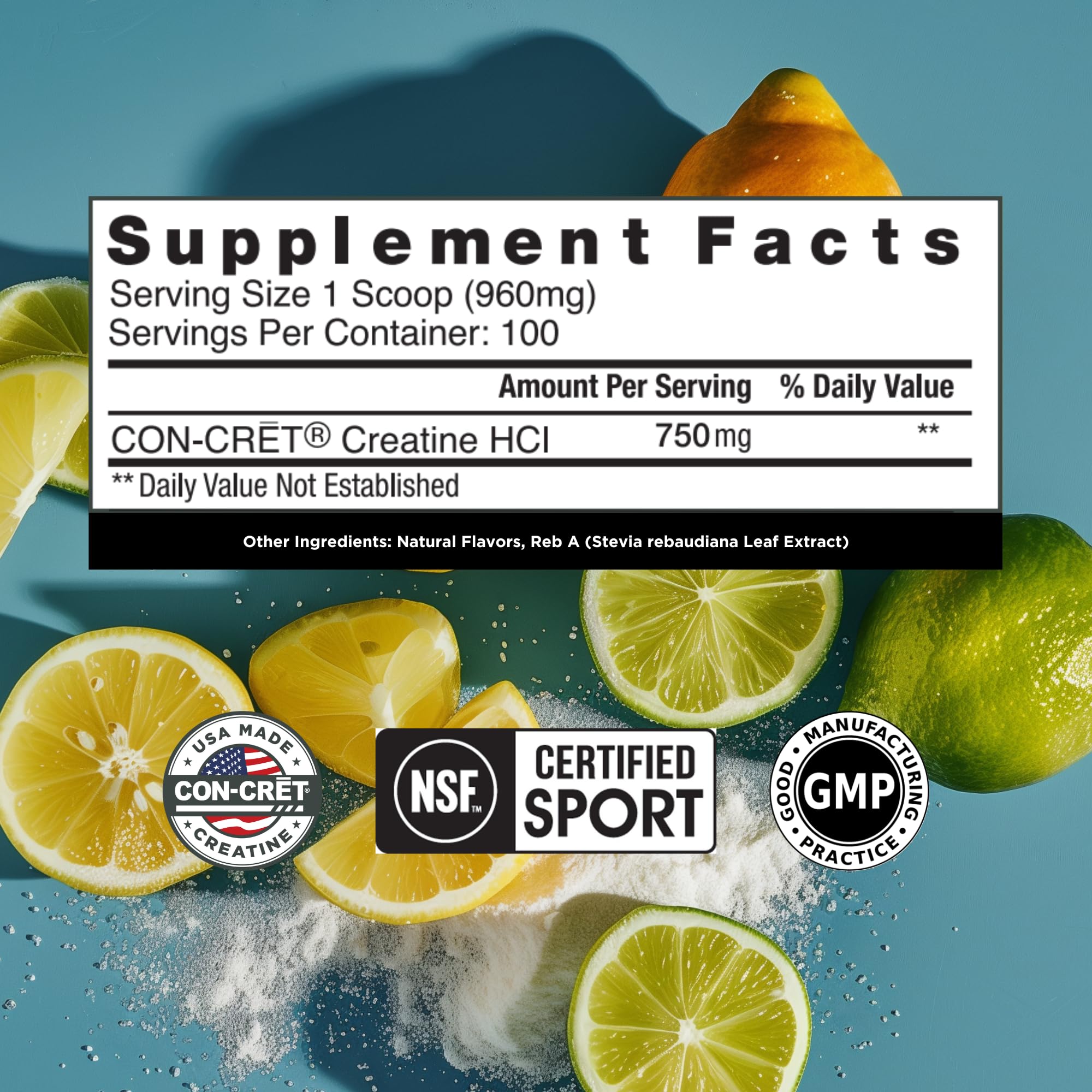 CON-CRET Creatine HCl con mayor solubilidad para mezclar fácilmente en agua.
