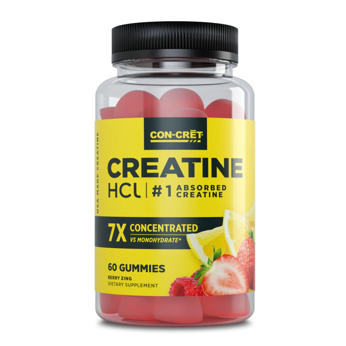 Gomitas CON-CRET Creatine HCl en empaque de 60 unidades para energía diaria.