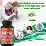 Etiqueta frontal de Cona Nature Haritaki, destaca ingredientes orgánicos y origen natural.