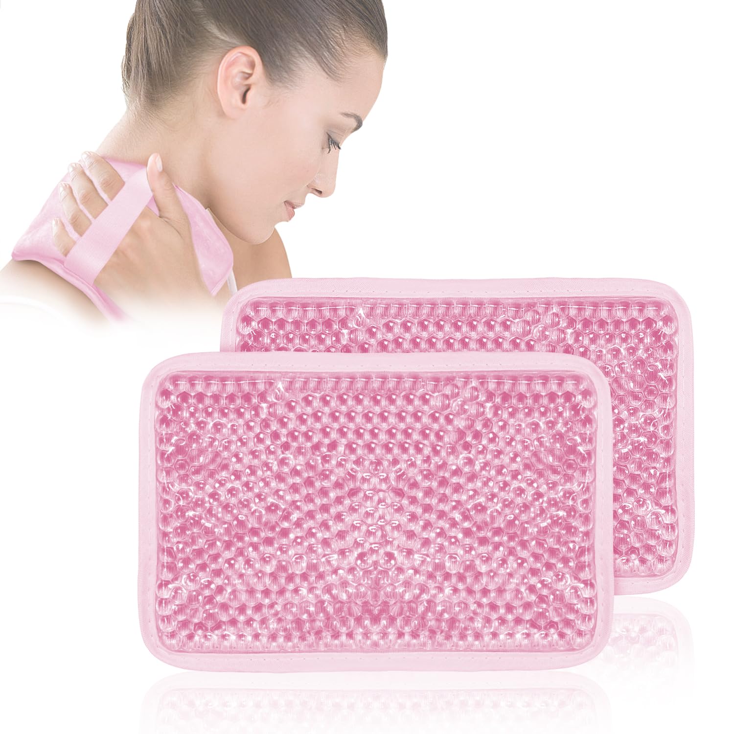Conbella paquete gel rectangular rosa, terapia fría localizada para aliviar dolor leve y edema.