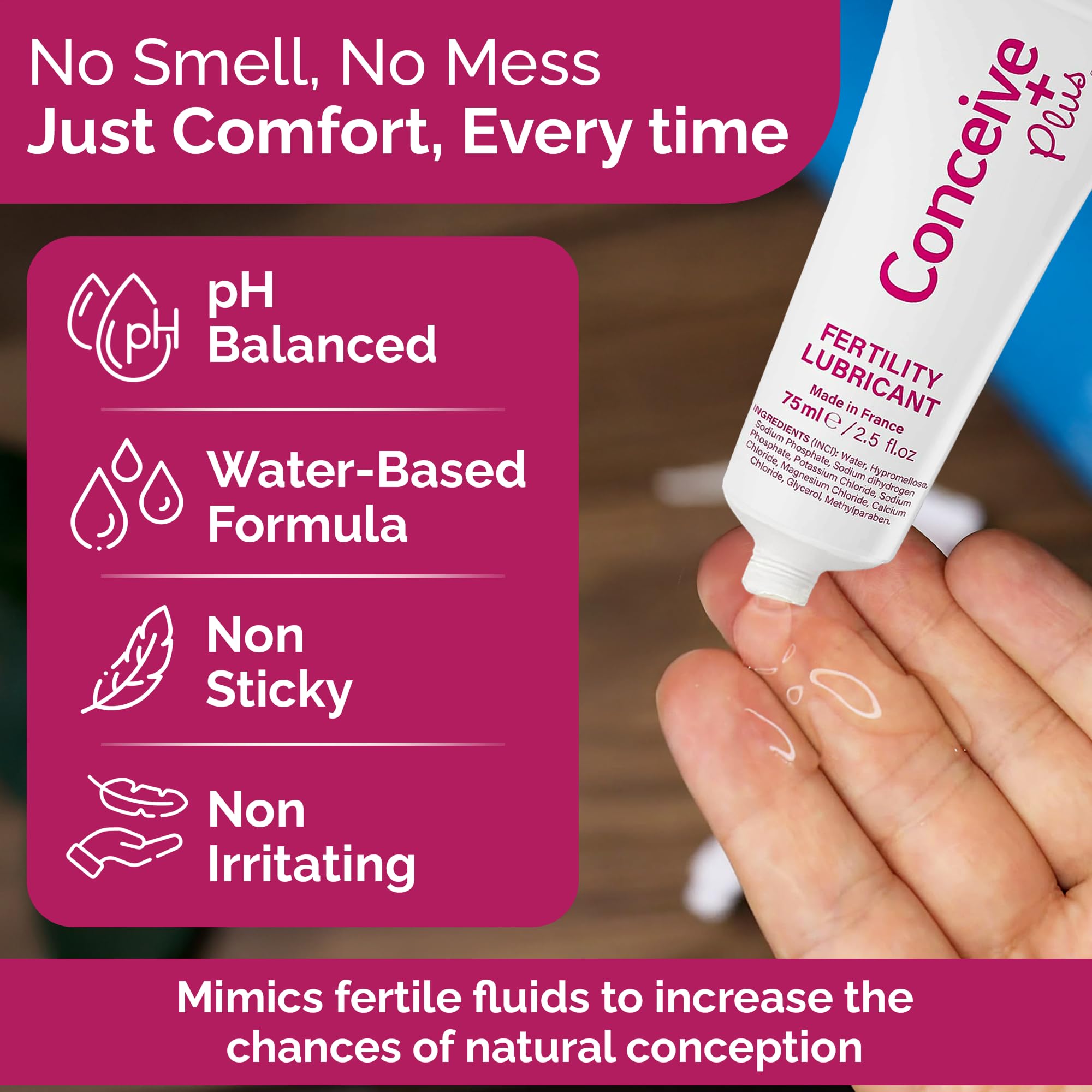 Conceive Plus: textura cremosa que acompaña la intimidad con suavidad.
