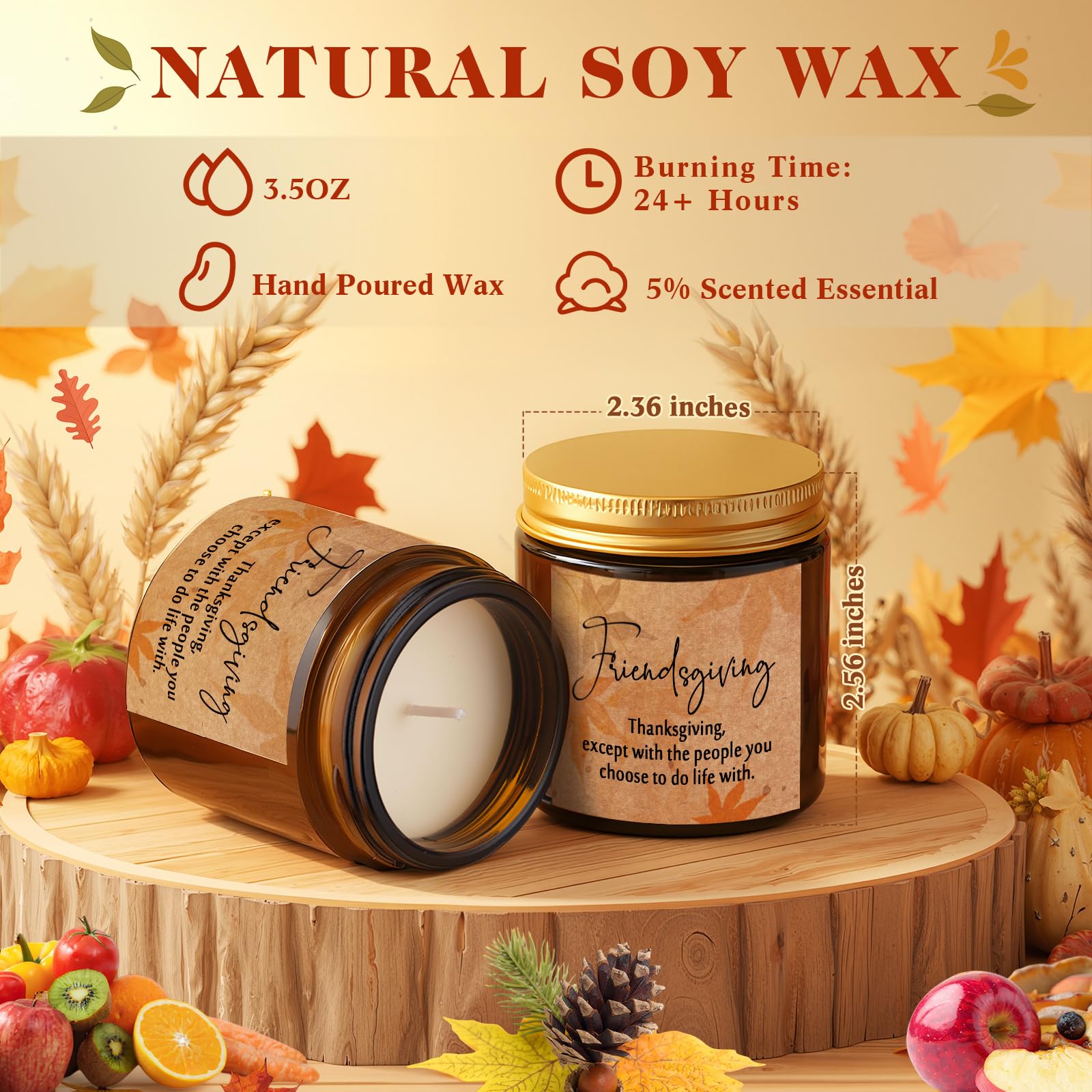 Conelist vela de cera de soja con especias de calabaza en frasco ámbar, aroma cálido.