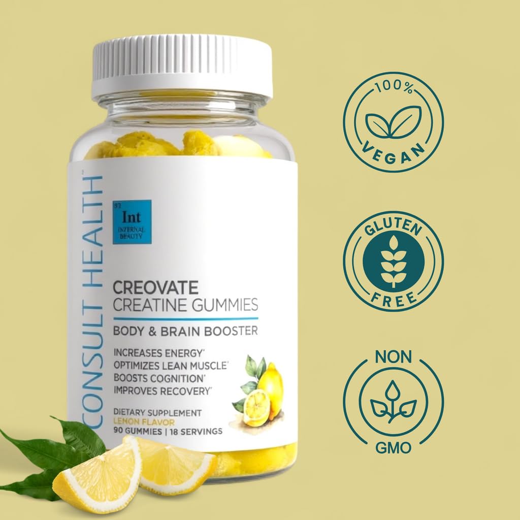 Consult Health Creovate Creatina Monohidrato Gomitas 5g etiqueta sin azúcar, opción saludable