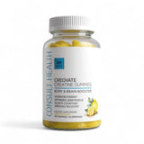 Consult Health Creovate Creatina Monohidrato Gomitas 5g frente a la botella, posible impulso muscular