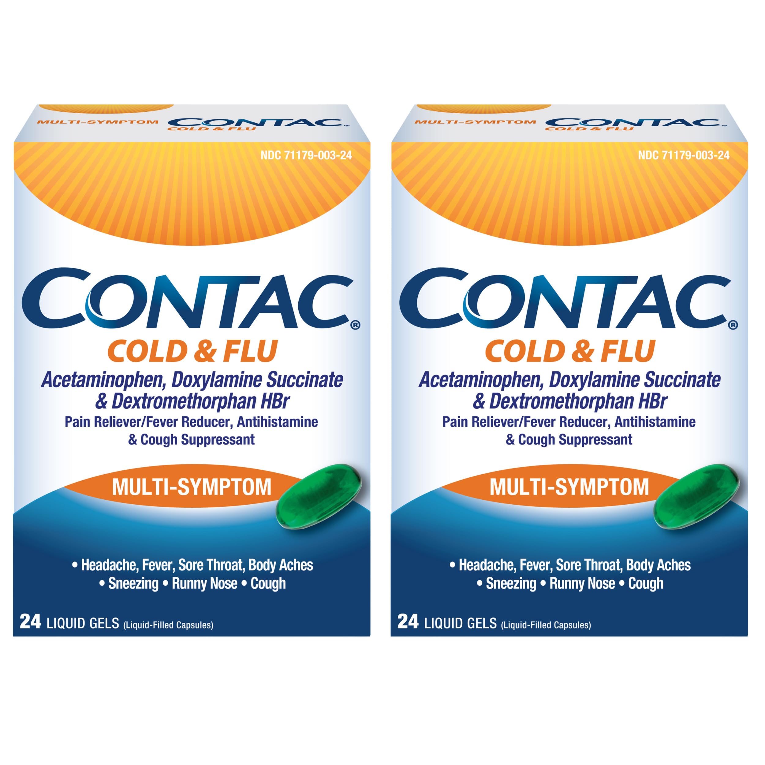 Contac Multi-Symptom gel botella frontal, alivio rápido de varios síntomas