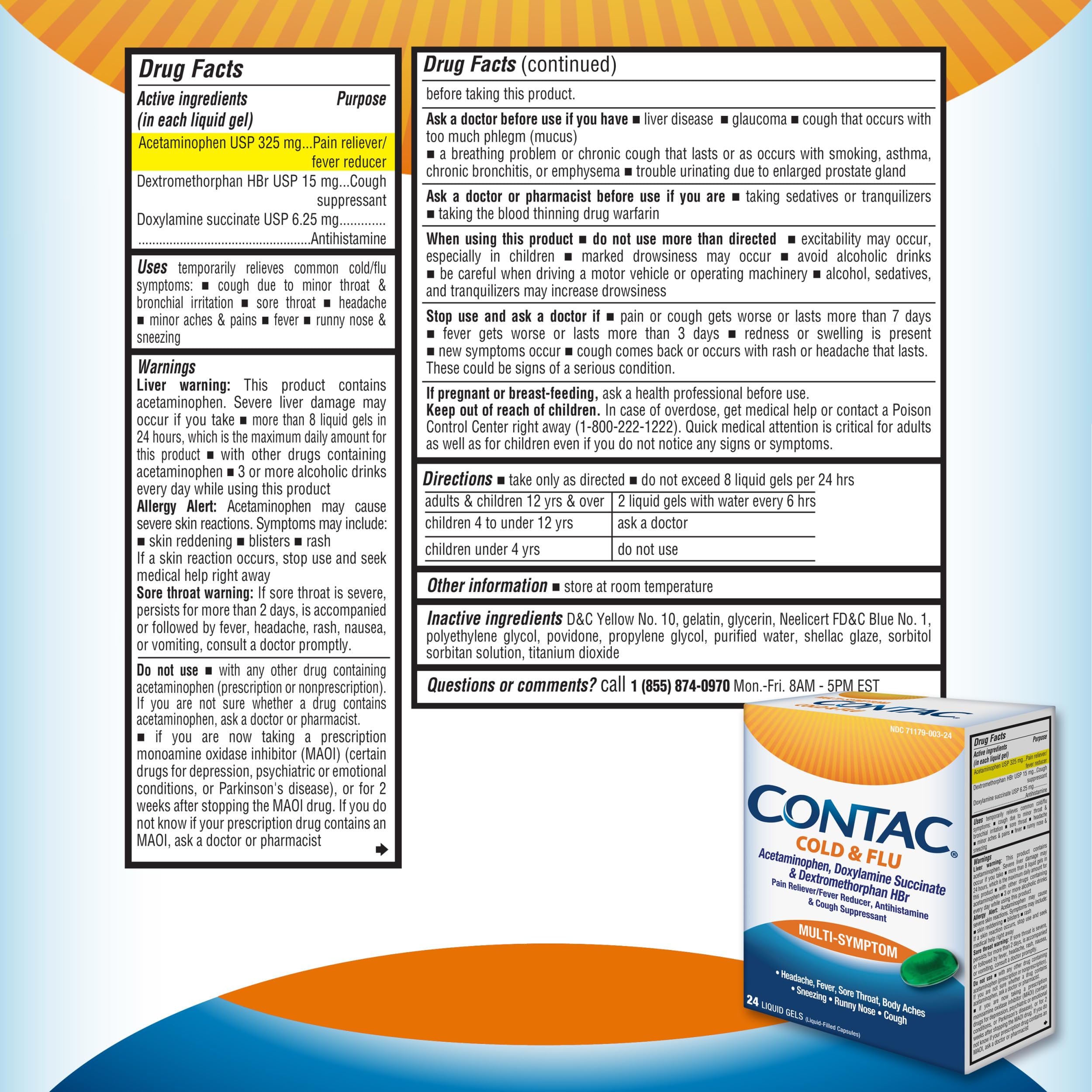 Contac Multi-Symptom gel en mano, uso práctico para adultos