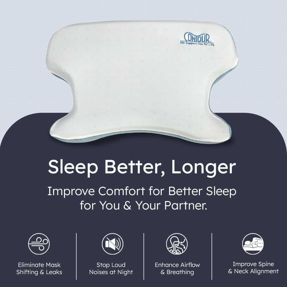 Almohada Contour CPAPMax de espuma de memoria ajustable para soporte personalizado.