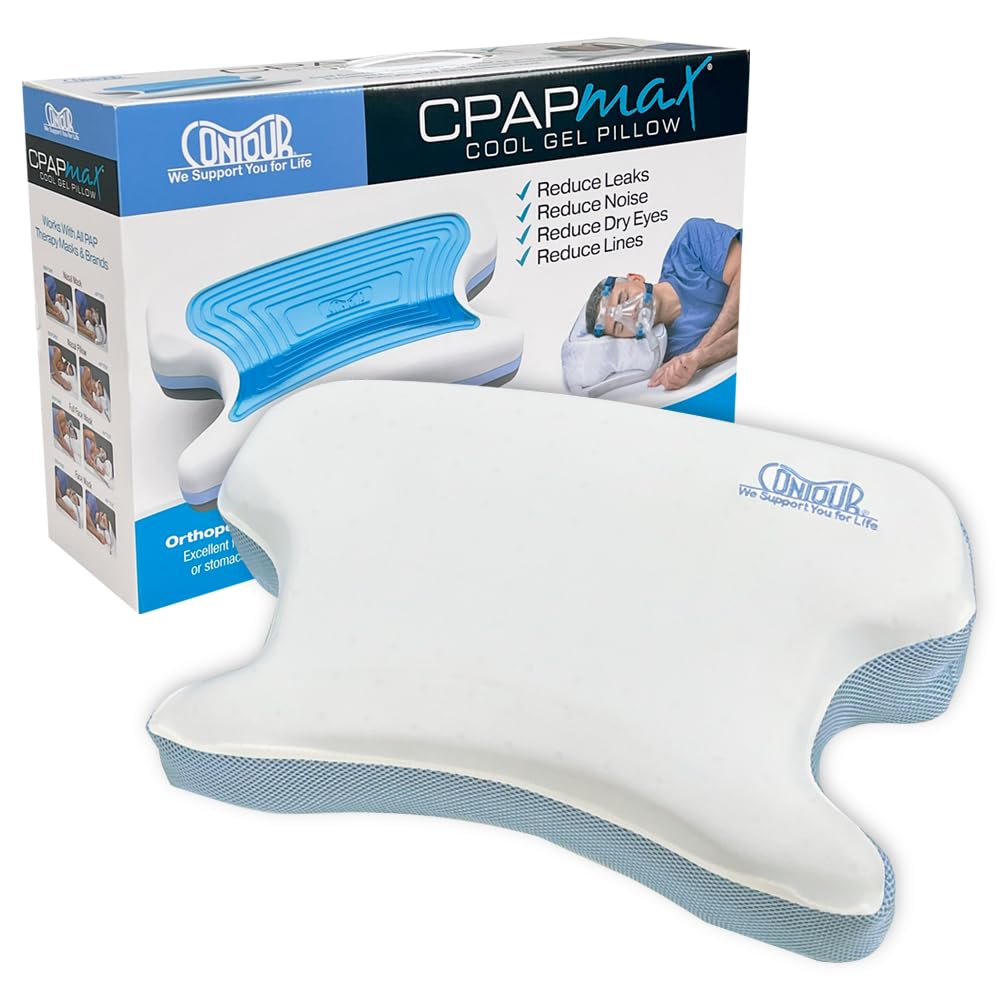 Almohada Contour CPAPMax con gel frío para mayor confort durante la noche.