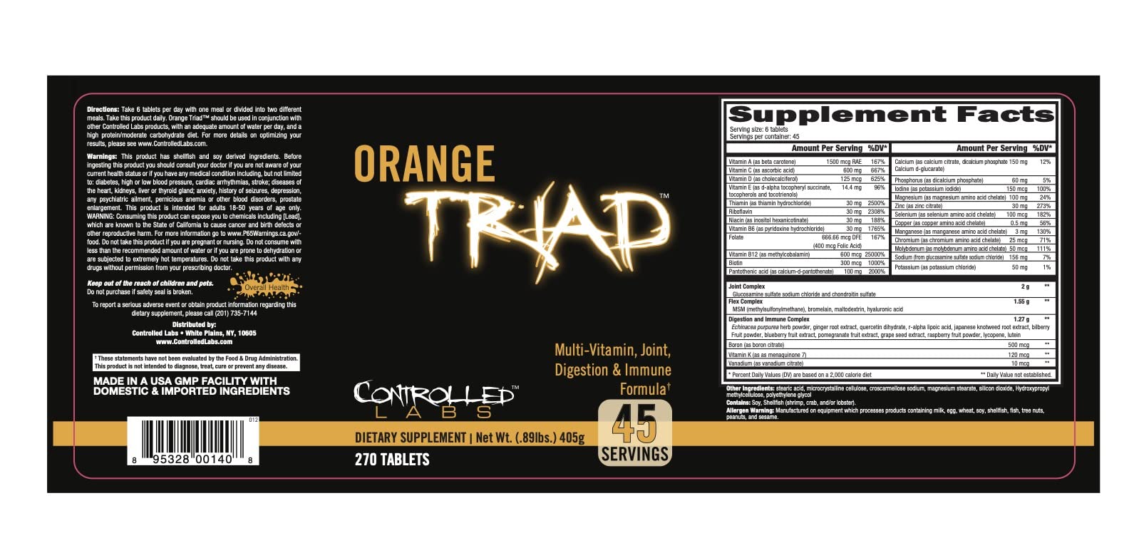 CONTROLLED LABS Orange Triad: dosis simple para apoyo de rutina diaria
