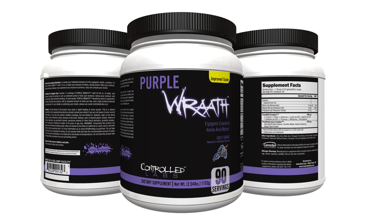 CONTROLLED LABS Purple Wraath, bote Juicy Grape, para uso durante el entrenamiento.
