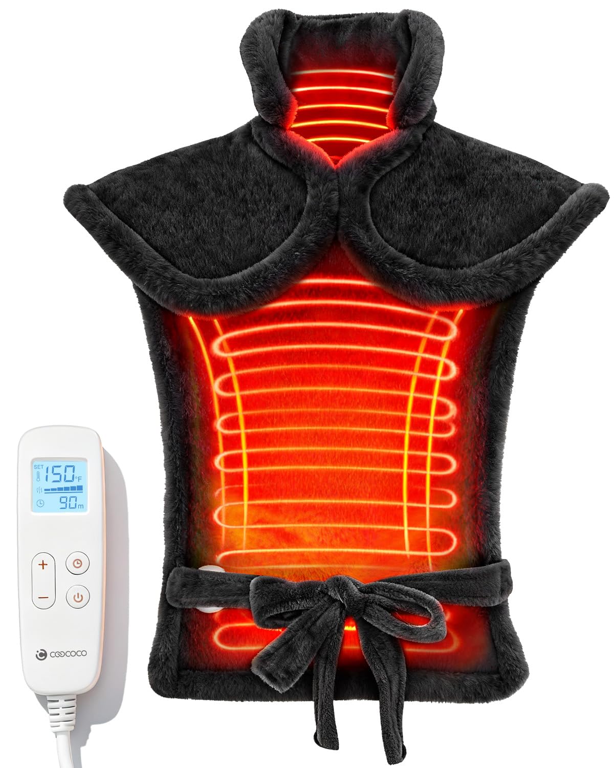 Almohadilla CooCoCo para cuello, hombros y espalda con calor suave y envolvente.