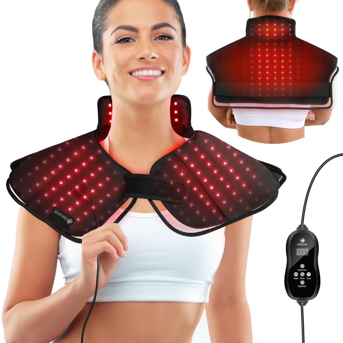 CooCoCo luz roja para cuello y hombros, posible alivio diario durante sesiones de relajación.