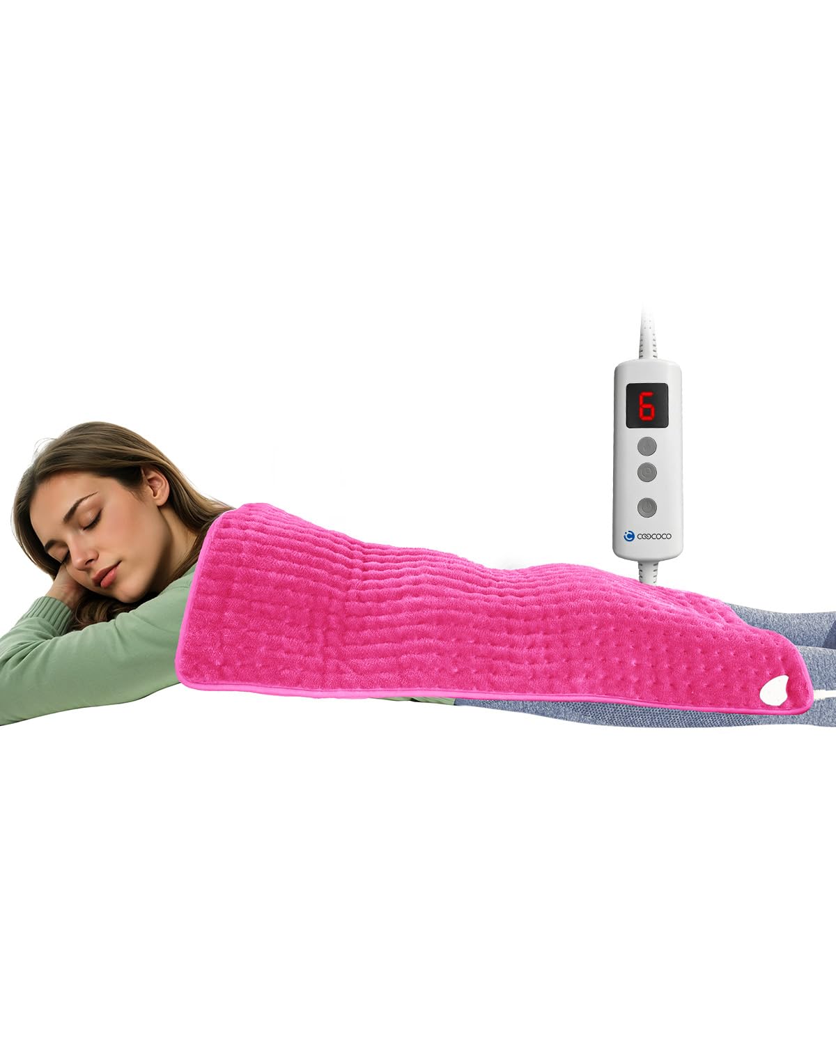 Manta de calor CooCoCo 18x33 frente: cobertura total para espalda y cintura.