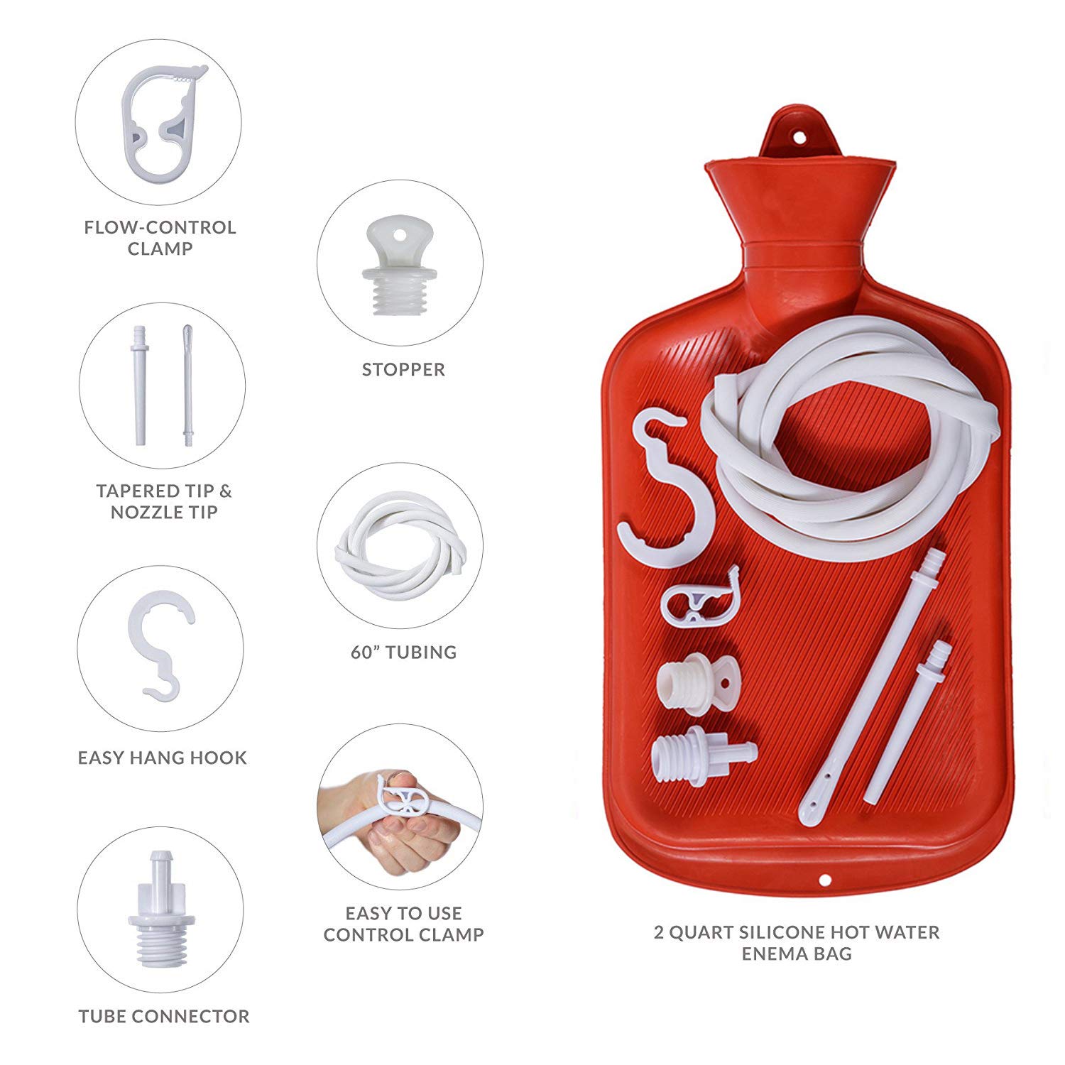 El tubo enema COOES de 5 pies sin látex facilita el control de flujo.