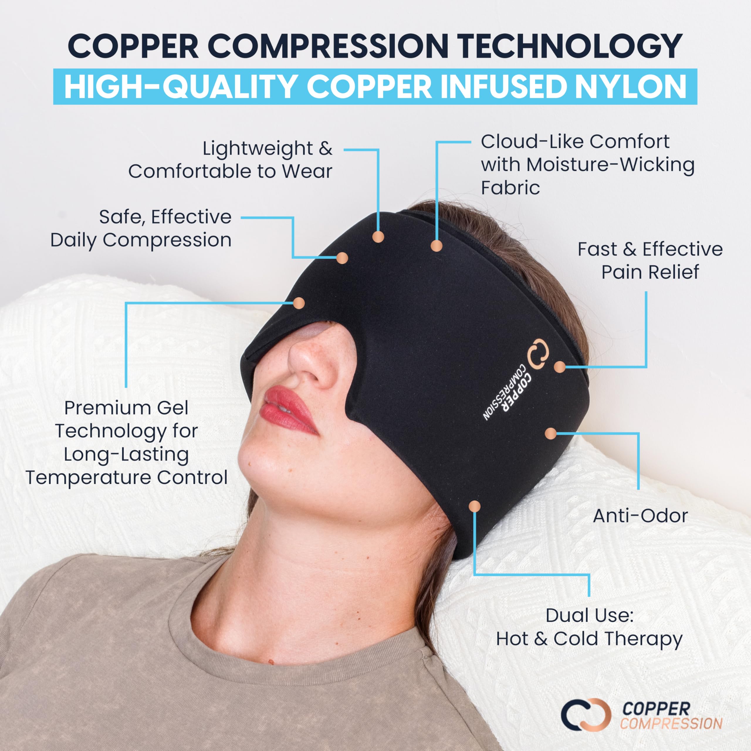 CopperFreeze Cap gel de hielo incorporado ofrece enfriamiento preciso.