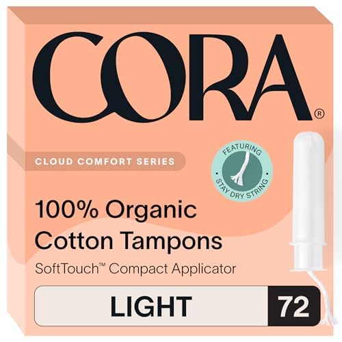 Cora tampones de algodón orgánico con aplicador compacto para inserción suave.