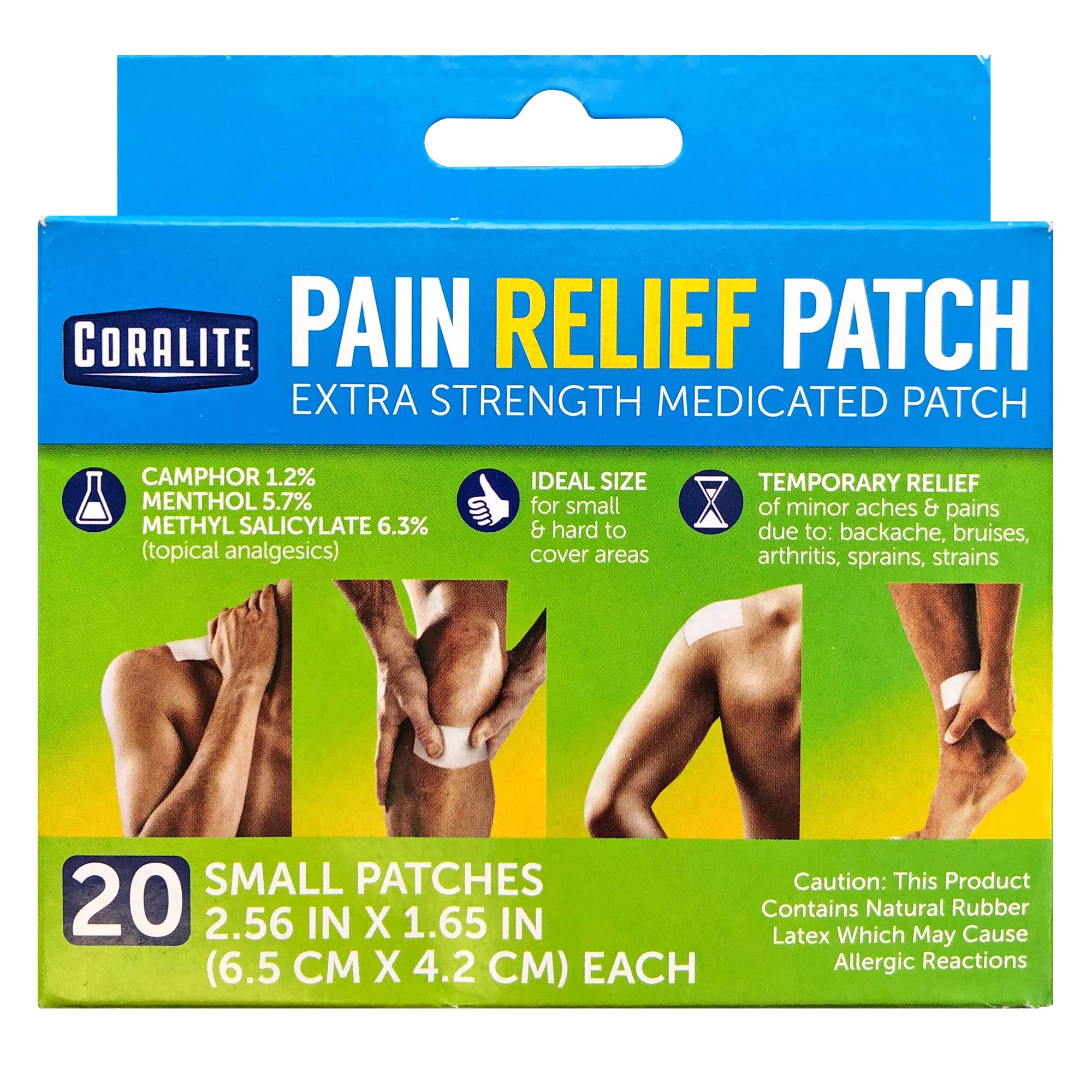 Parche Coralite para alivio de dolor muscular con mentol, sensación fresca.