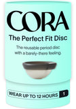 Cora Disco Menstrual Carbón en uso, comodidad diaria.