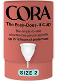 Cora Copa menstrual tamaño 2, inserción fácil para confort diario.