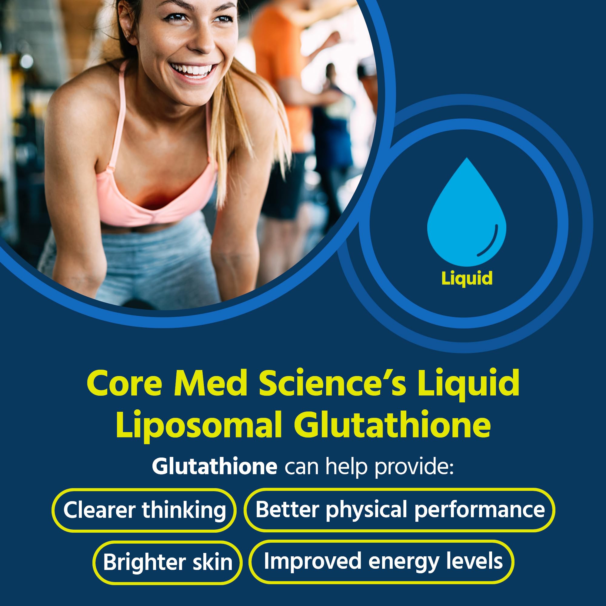 Gotero de Core Med Science Glutatión liposomado para dosificación precisa.