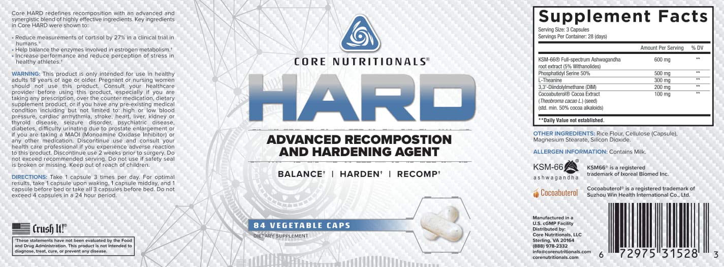 Core Nutritionals Hard Recomposition Agent: cápsulas para soporte hormonal y bienestar.