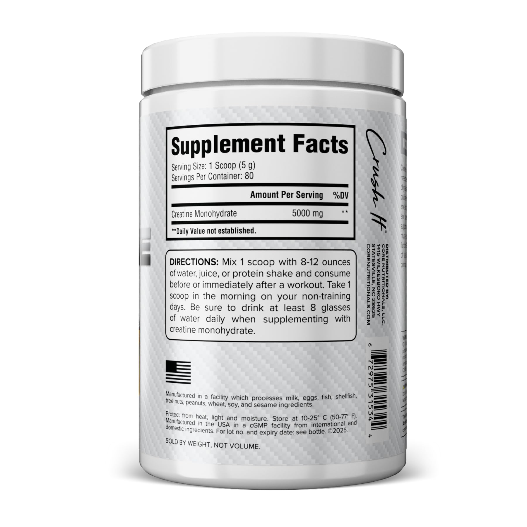 Core Nutritionals Creatina Monohidrato: cuchara medidora para dosis precisas durante el entrenamiento.