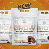 Core Nutritionals Grow Mass Gainer, preparación en vaso con sabor vainilla