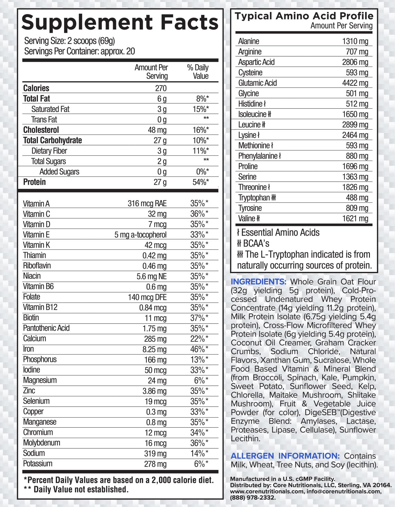 Core Nutritionals MRP mezcla de aminoacidos completa para apoyo diario