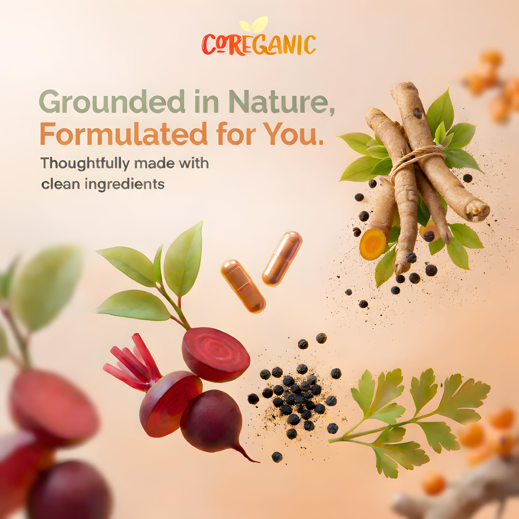 Cápsulas veganas de Coreganic Clean NAD+ listas para uso diario.