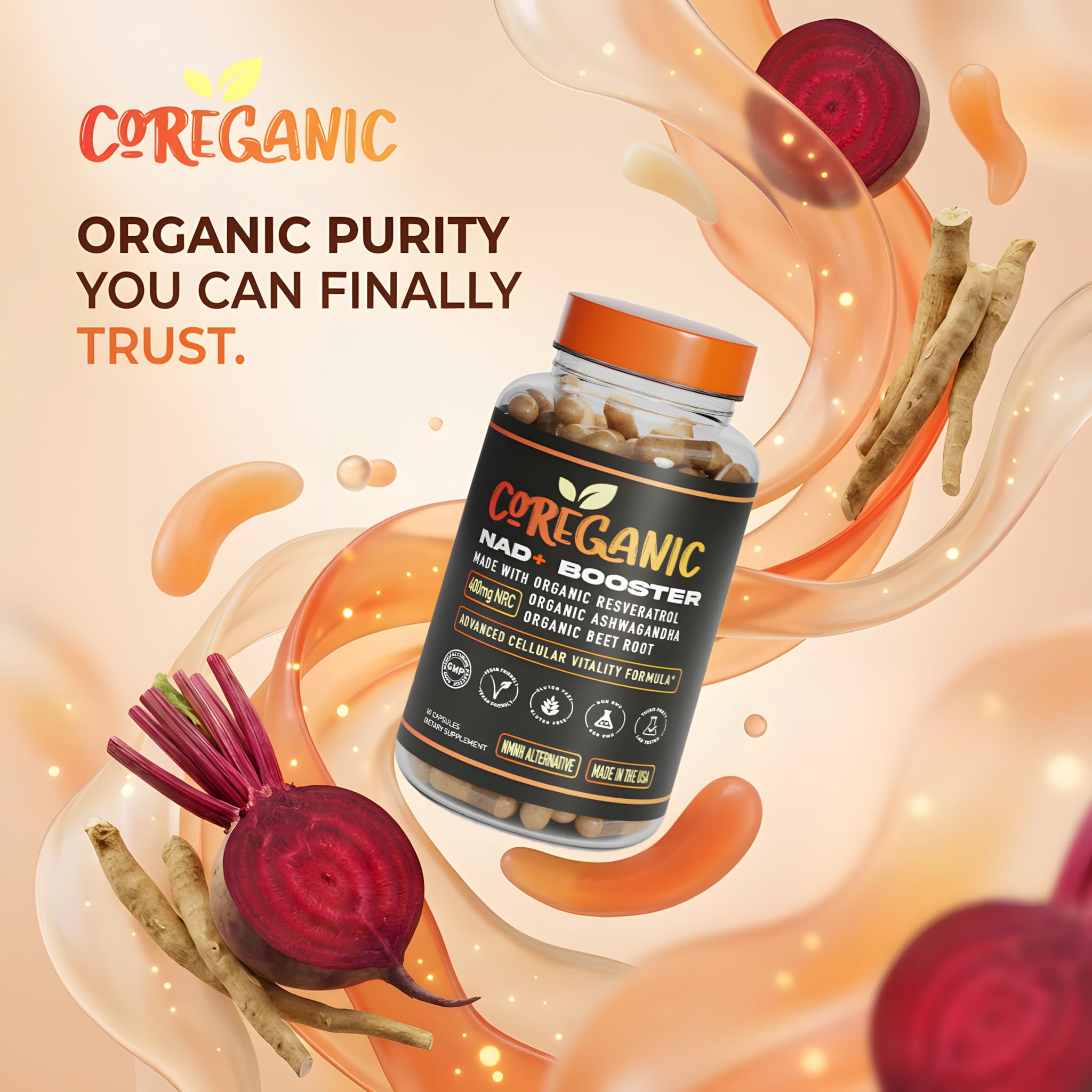Ambiente sin estimulantes con Coreganic Clean NAD+ para equilibrio diario.
