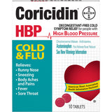 Coricidin HBP botella de comprimidos, alivio para resfriado manteniendo la presión arterial.