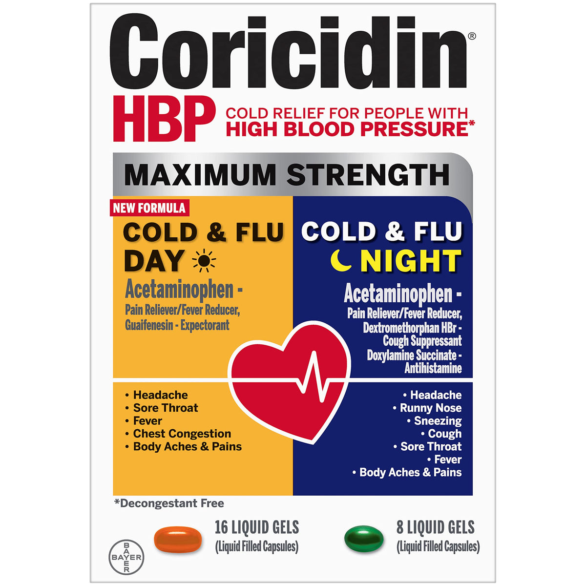 Coricidin HBP: botella dosis diurna, alivio diario sin descongestionante.