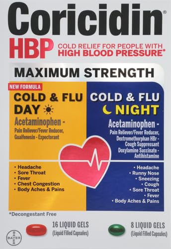 Coricidin HBP: botella dosis nocturna, alivio para la noche sin descongestionante.