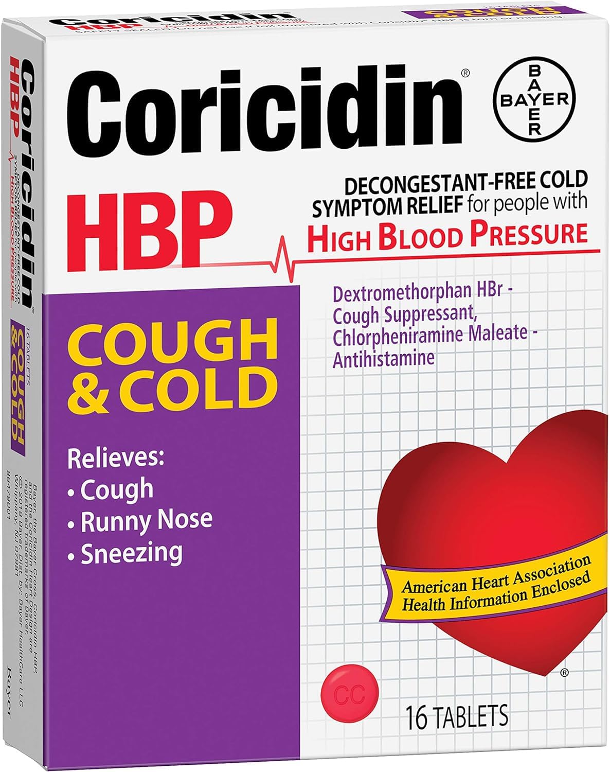 Coricidin HBP diseñado para hipertensión, evita descongestionantes