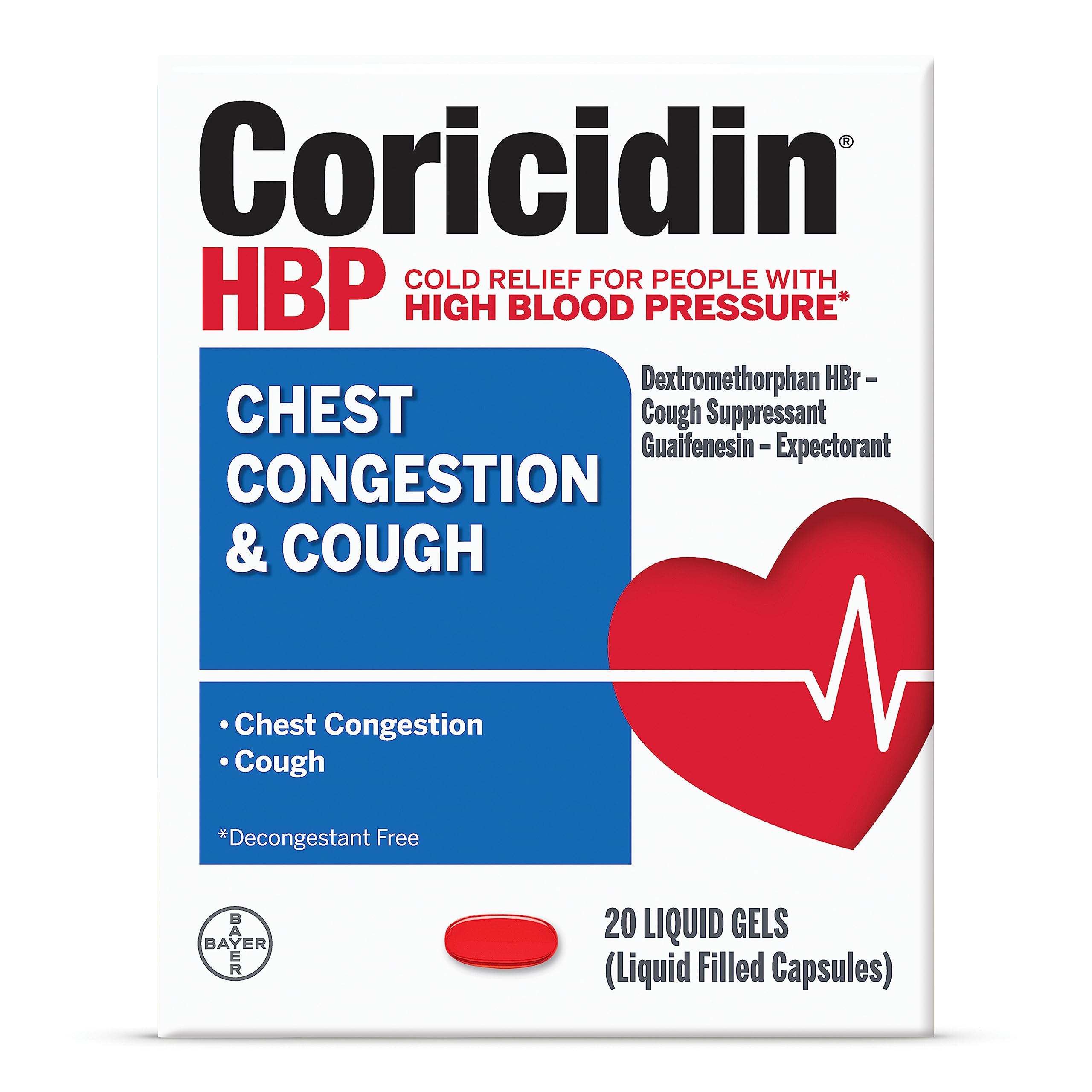 Coricidin HBP Liqui-Gels para congestión torácica, alivio rápido en gel
