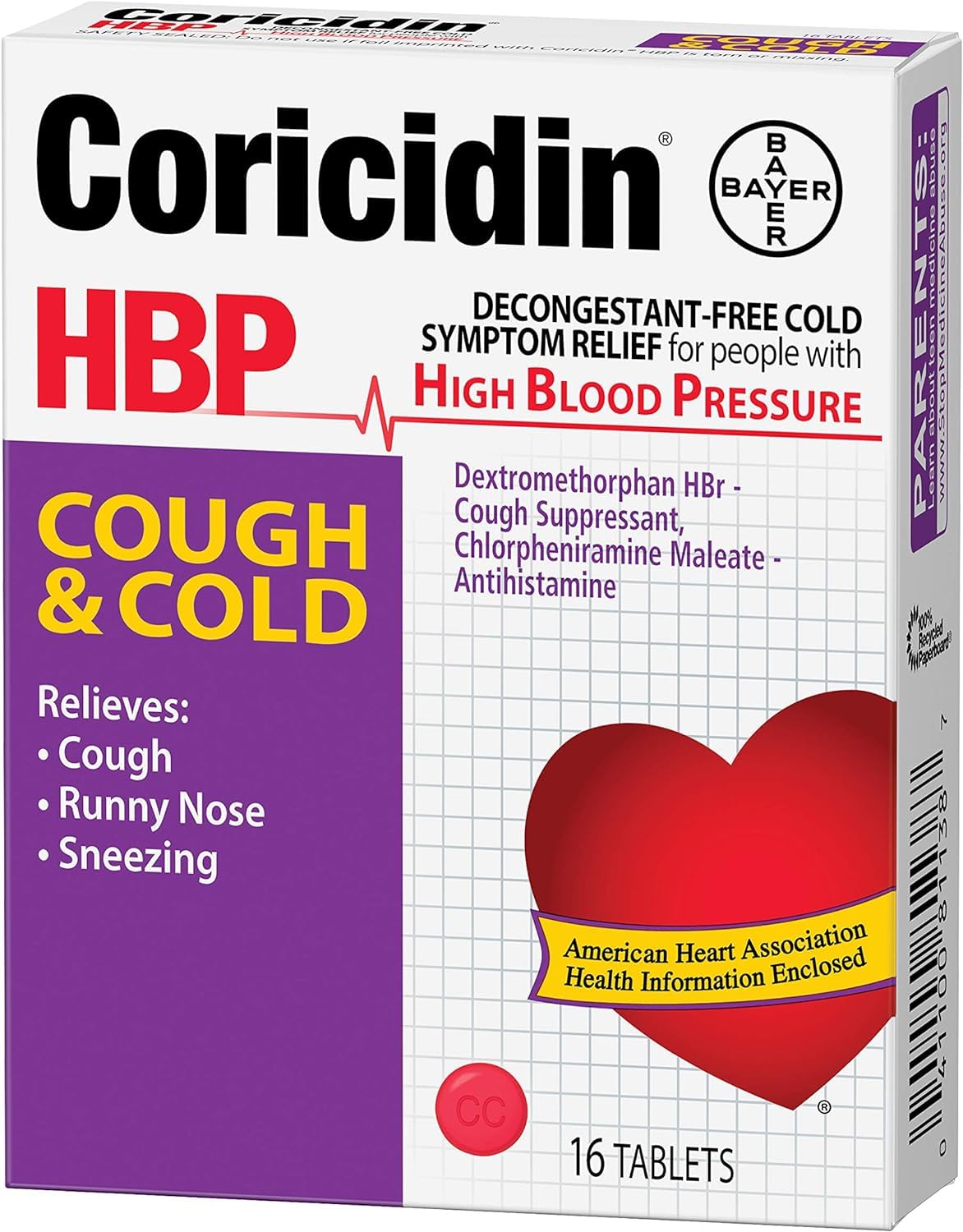 Coricidin HBP sin descongestionantes, útil para resfriado