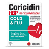 Coricidin HBP tabletas para resfriado, alivio de fiebre y dolor.