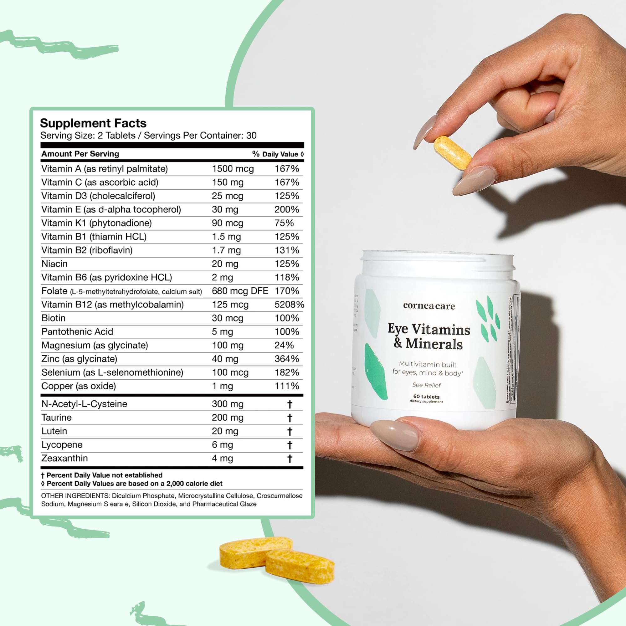 CorneaCare tabletas etiqueta ingredientes: información clara sobre composición.